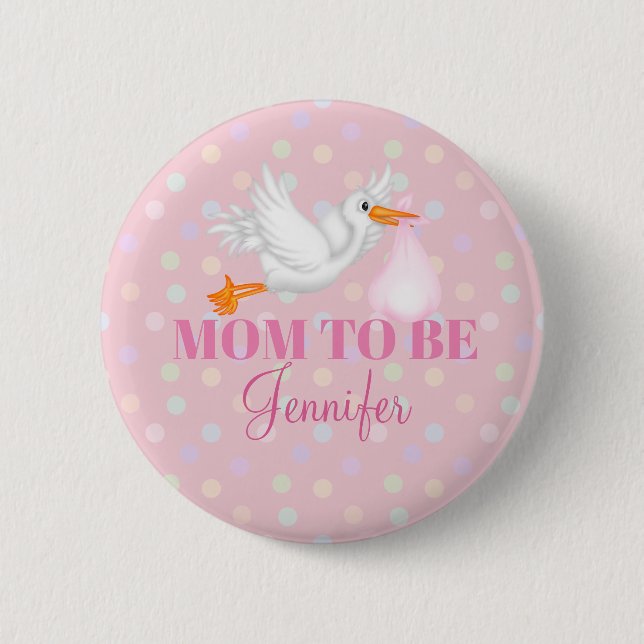 Badge Rond 5 Cm Bouton customisé Stork Maman to Be Baby shower (Devant)