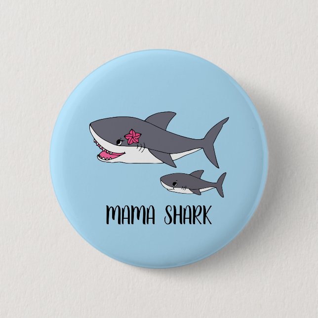 Badge Rond 5 Cm Bouton Cute Mama Shark and Baby Shark (Devant)