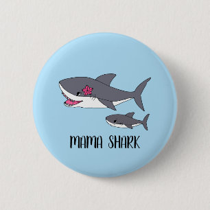Badge Rond 5 Cm Bouton Cute Mama Shark and Baby Shark