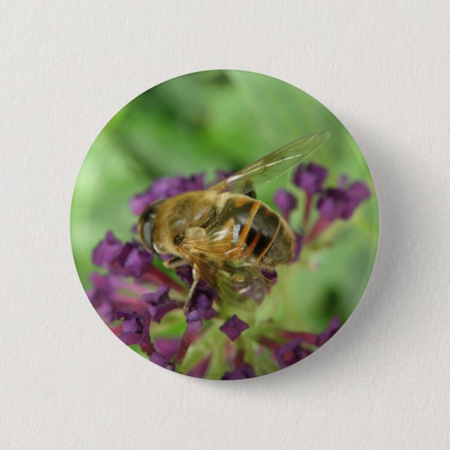 Badge Rond 5 Cm Bouton d'abeille et de fleurs violettes (Devant)