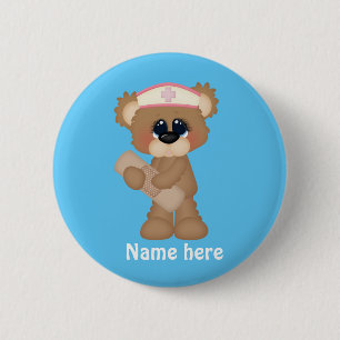 Badge Rond 5 Cm Bouton d'ajout de nom à l'ours infirmière