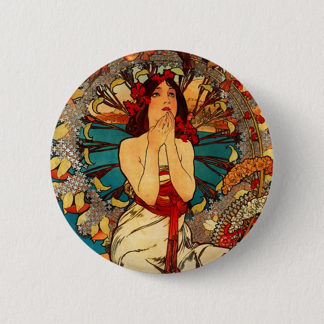 Badge Rond 5 Cm Bouton d'Alphonse Mucha Monte Carlo (Devant)