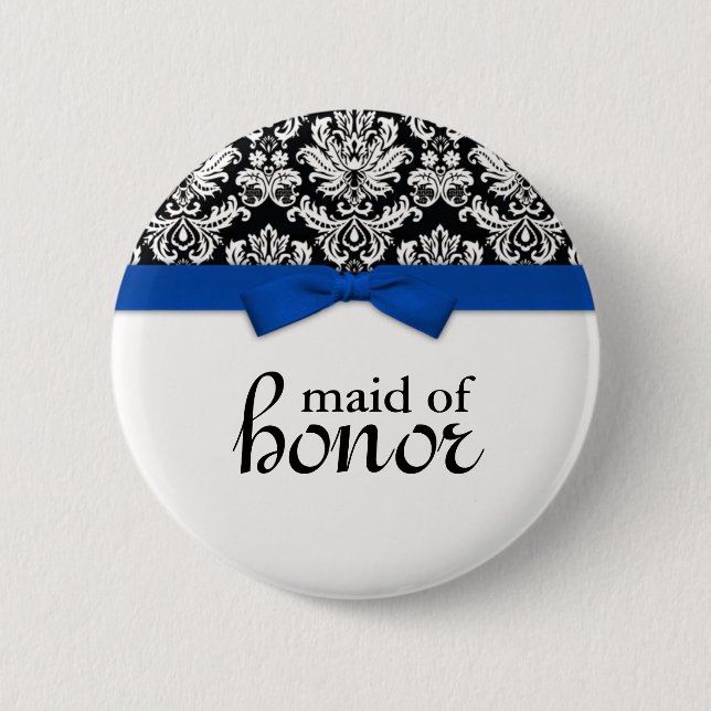 Badge Rond 5 Cm Bouton Damas avec cou bleu, servante d'honneur (Devant)
