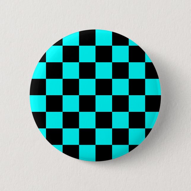 Badge Rond 5 Cm Bouton damier aqua (Devant)