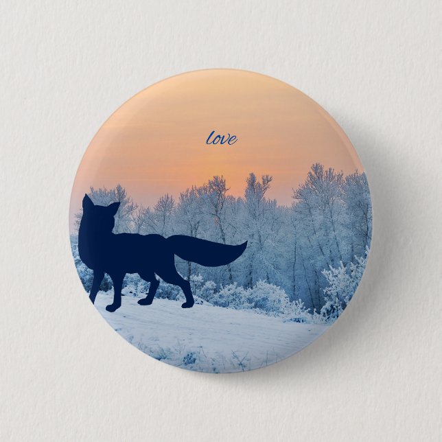Badge Rond 5 Cm bouton d'amour renard d'hiver (Devant)