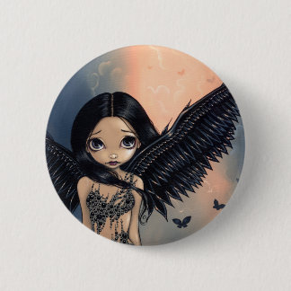 Badge Rond 5 Cm Bouton "d'ange à ailes par noir"