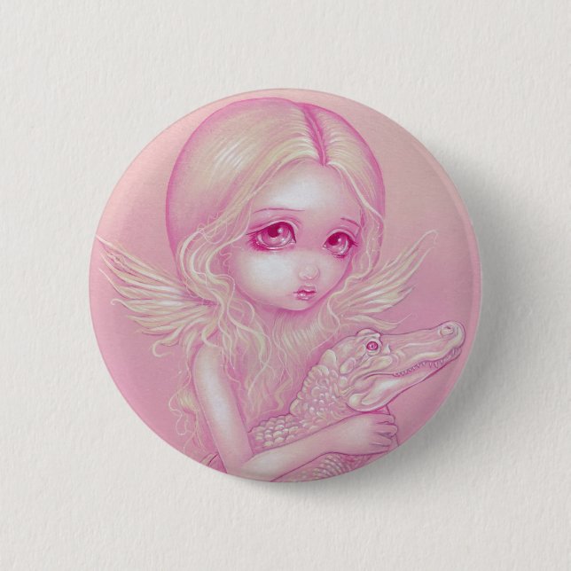 Badge Rond 5 Cm Bouton "d'ange d'alligator albinos" (Devant)