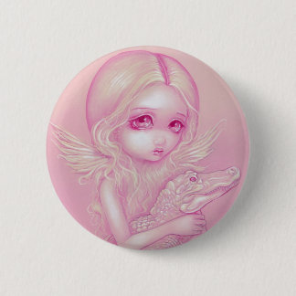 Badge Rond 5 Cm Bouton "d'ange d'alligator albinos"