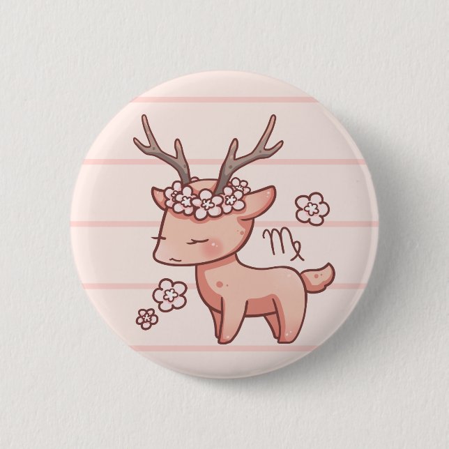 Badge Rond 5 Cm Bouton d'animal de zodiaque de Vierge (Devant)