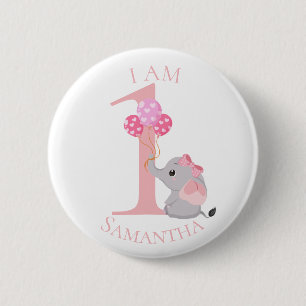 Badge Rond 5 Cm Bouton d'anniversaire bleu Eléphant rose