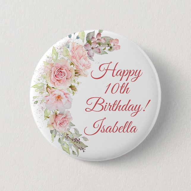 Badge Rond 5 Cm Bouton d'anniversaire de jolies roses roses roses (Devant)