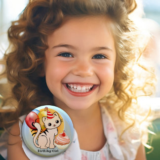 Badge Rond 5 Cm Bouton d'anniversaire de Kitty aux couleurs mignon