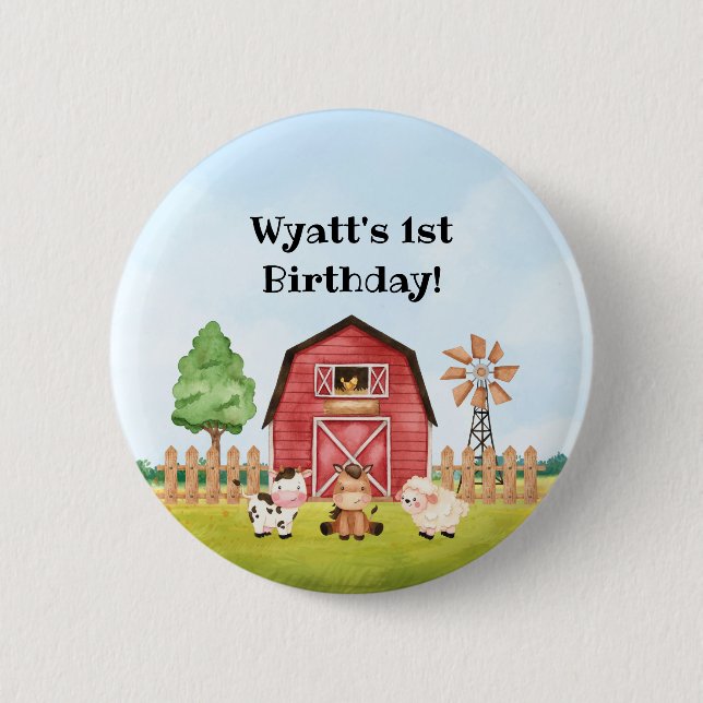 Badge Rond 5 Cm Bouton d'anniversaire de la ferme (Devant)