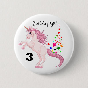 Badge Rond 5 Cm Bouton d'anniversaire de l'Unicorne - Nom d'âge p