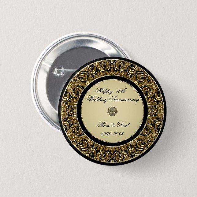 Badge Rond 5 Cm Bouton d'anniversaire de mariage d'or (Devant & derrière)