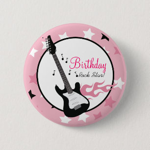 BADGE ROND 5 CM BOUTON D'ANNIVERSAIRE DE ROSE DE VEDETTE DU ROCK -