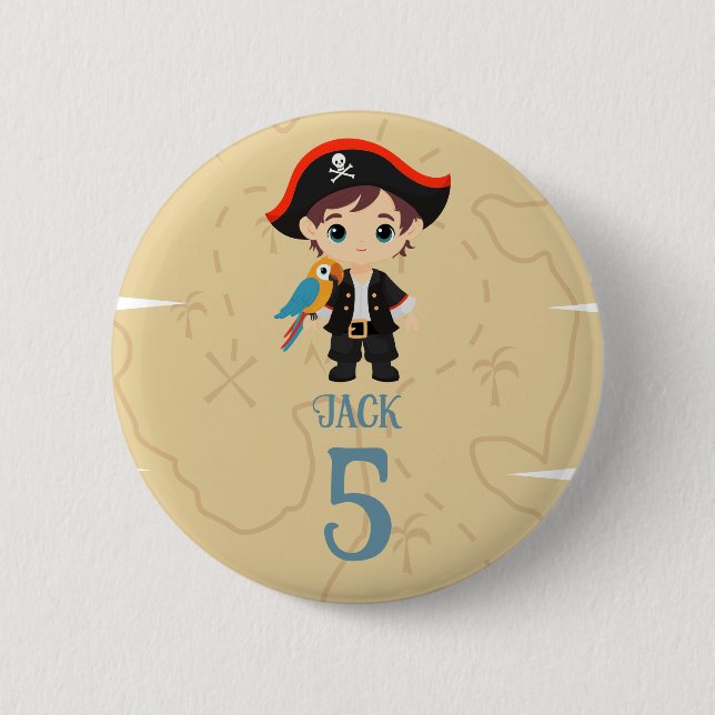 Badge Rond 5 Cm Bouton d'anniversaire du pirate (Devant)