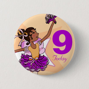 Badge Rond 5 Cm Bouton d'anniversaire fille ballerine violet et pê