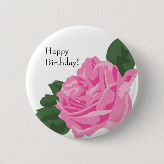 Badge Rond 5 Cm Bouton d'anniversaire heureux Rose de KRW Favorise