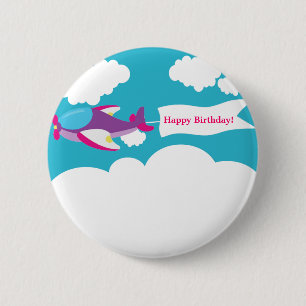 Badge Rond 5 Cm Bouton d'anniversaire mignon fille d'avion