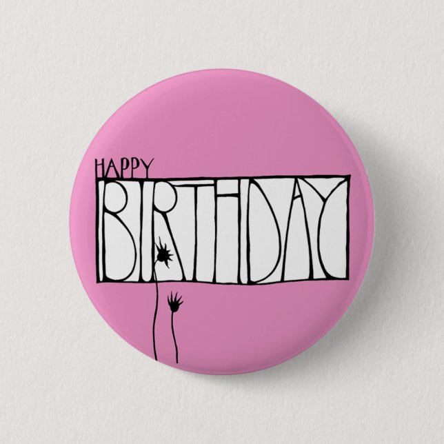 Badge Rond 5 Cm Bouton d'anniversaire rose (Devant)