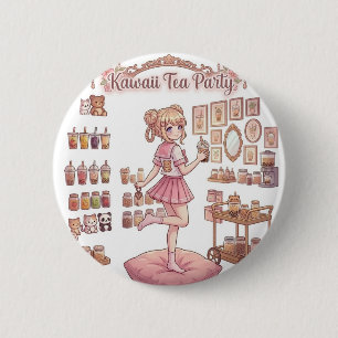 Badge Rond 5 Cm Bouton d'anniversaire rose fille d'anime de thé Ka