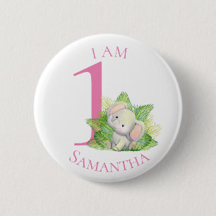 Badge Rond 5 Cm Bouton d'anniversaire Safari Elephant rose