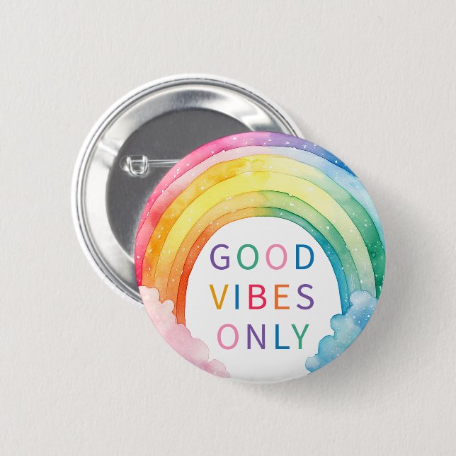 Badge Rond 5 Cm Bouton d'aquarelle arc-en-ciel Good Vibes uniqueme (Devant & derrière)