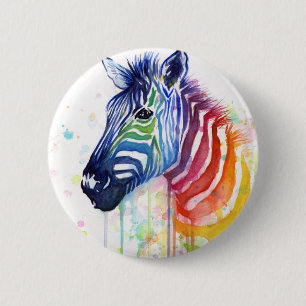 Badge Rond 5 Cm Bouton d'aquarelle d'arc-en-ciel de zèbre