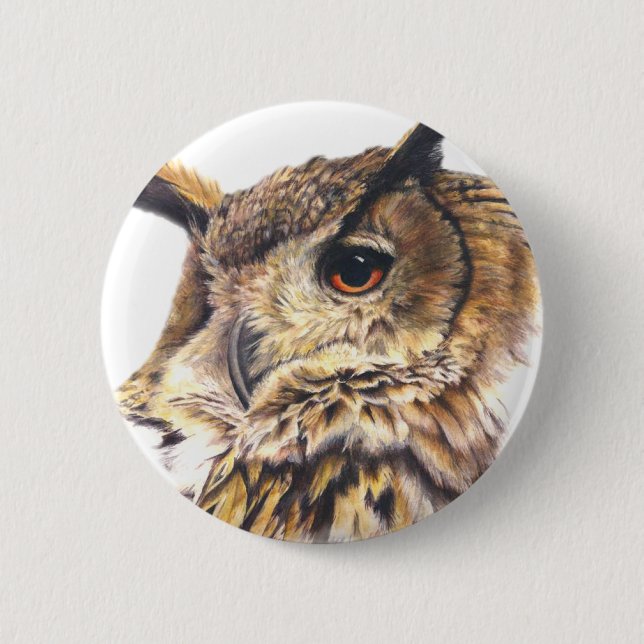 Badge Rond 5 Cm Bouton d'aquarelle de hibou d'aigle (Devant)