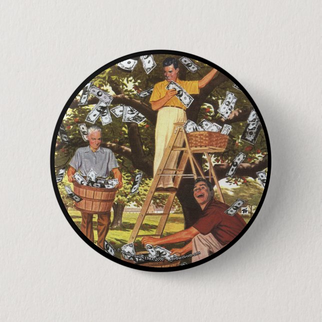 Badge Rond 5 Cm Bouton d'arbre d'argent grand (Devant)