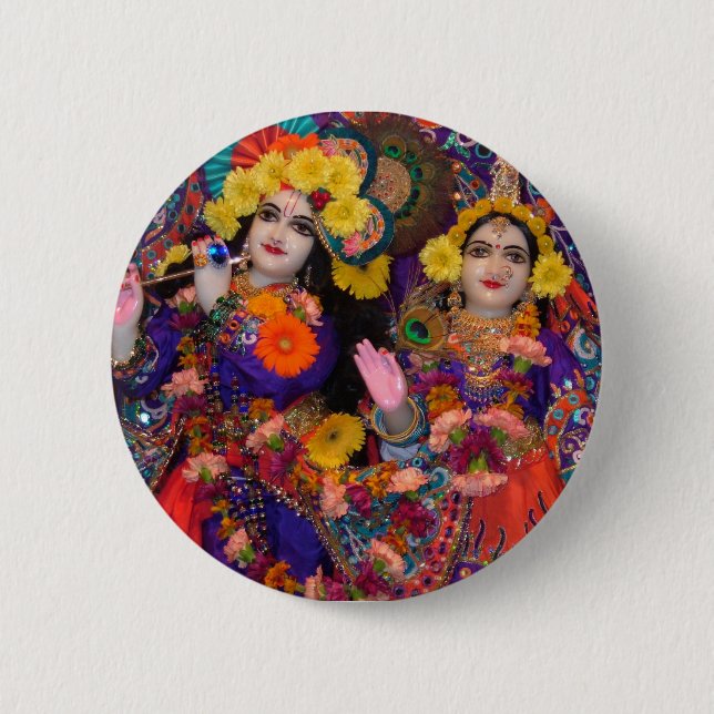 Badge Rond 5 Cm Bouton d'arc-en-ciel de Radha-Krsna (Devant)