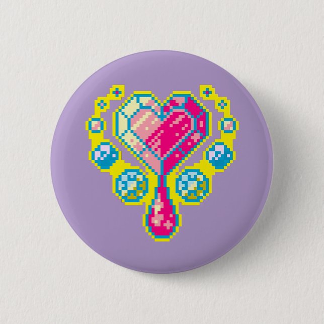 Badge Rond 5 Cm Bouton d'art Coeur Gem Pixel (Devant)