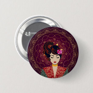 Badge Rond 5 Cm Bouton d'art de femme mandala élégant