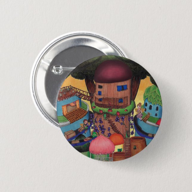 Badge Rond 5 Cm Bouton d'art du village de fées de Treetop (Devant & derrière)