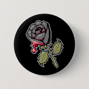 Badge Rond 5 Cm Bouton d'art Pixel rouge peint par un Rose noir