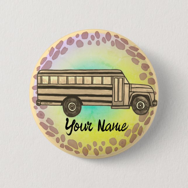 Badge Rond 5 Cm Bouton d'autobus scolaire (Devant)