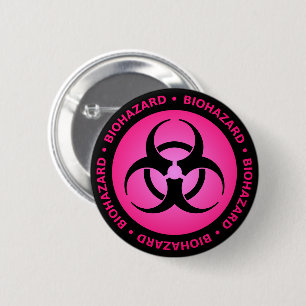 Badge Rond 5 Cm Bouton d'avertissement de risque biologique rose