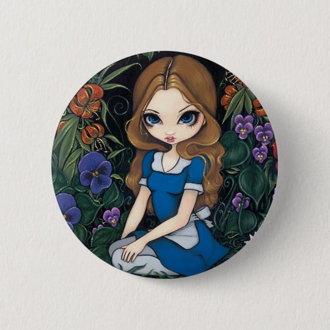 Badge Rond 5 Cm Bouton de "Alice et des fleurs" (Devant)