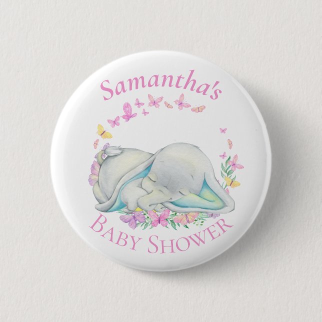 Badge Rond 5 Cm Bouton de Baby shower bleu Eléphant (Devant)