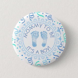 Badge Rond 5 Cm Bouton de Baby shower bleu et blanc pour maman