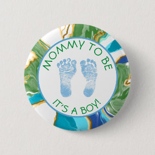 Badge Rond 5 Cm Bouton de Baby shower bleu et vert pour maman