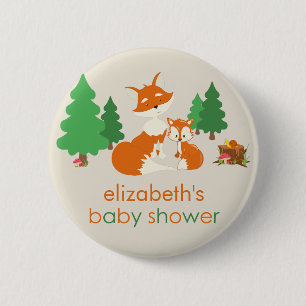 Badge Rond 5 Cm Bouton de Baby shower Cute Little Fox et Mom