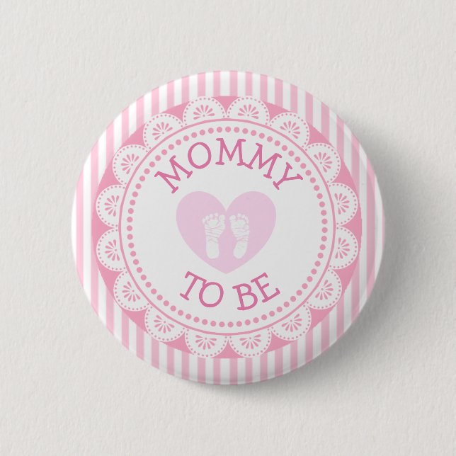 Badge Rond 5 Cm Bouton de Baby shower de coeur rose pour maman (Devant)