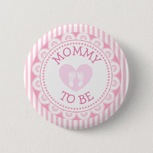 Badge Rond 5 Cm Bouton de Baby shower de coeur rose pour maman