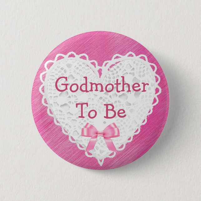 Badge Rond 5 Cm Bouton de Baby shower de la dentelle rose (Devant)