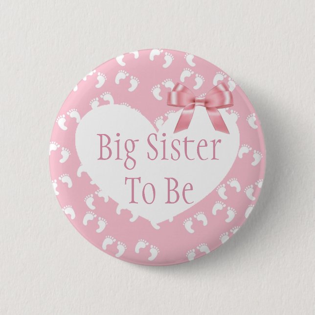 Badge Rond 5 Cm Bouton de Baby shower de la grosse soeur rose (Devant)