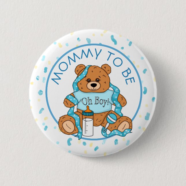 Badge Rond 5 Cm Bouton de Baby shower de l'ours bleu Teddy pour ma (Devant)