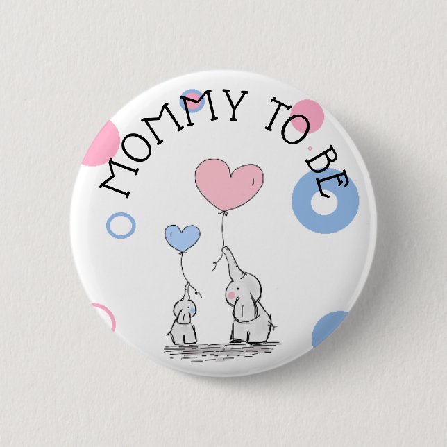 Badge Rond 5 Cm Bouton de Baby shower de maman pour être éléphant (Devant)