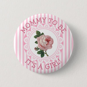 Badge Rond 5 Cm Bouton de Baby shower de Rose Vintage rose "Mommy 